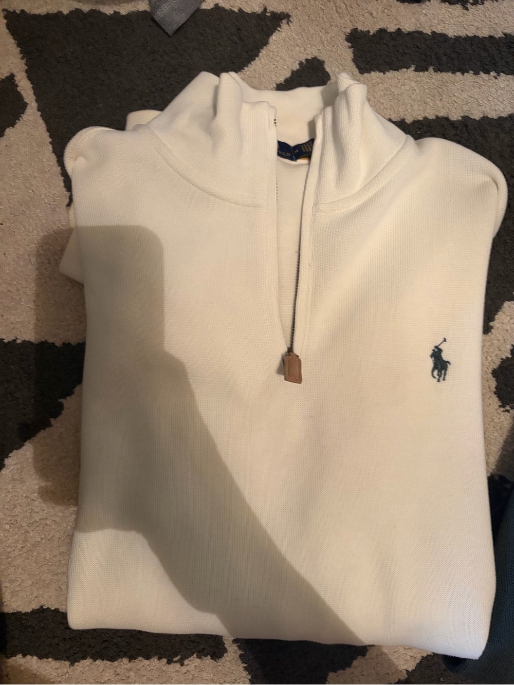 Ralph Lauren Men's Cream Half-Zip Sweater with Navy Pony